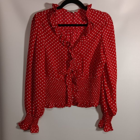 A RED SHIRT WITH WHITE POLKA DOTS BY HAUTE MONDE YOUNG CONTEMPORARY L - Picture 1 of 7